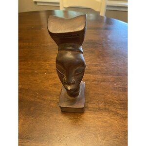 Hand Carved Wood African Head Sculpture Statue 6.5 inches Tall